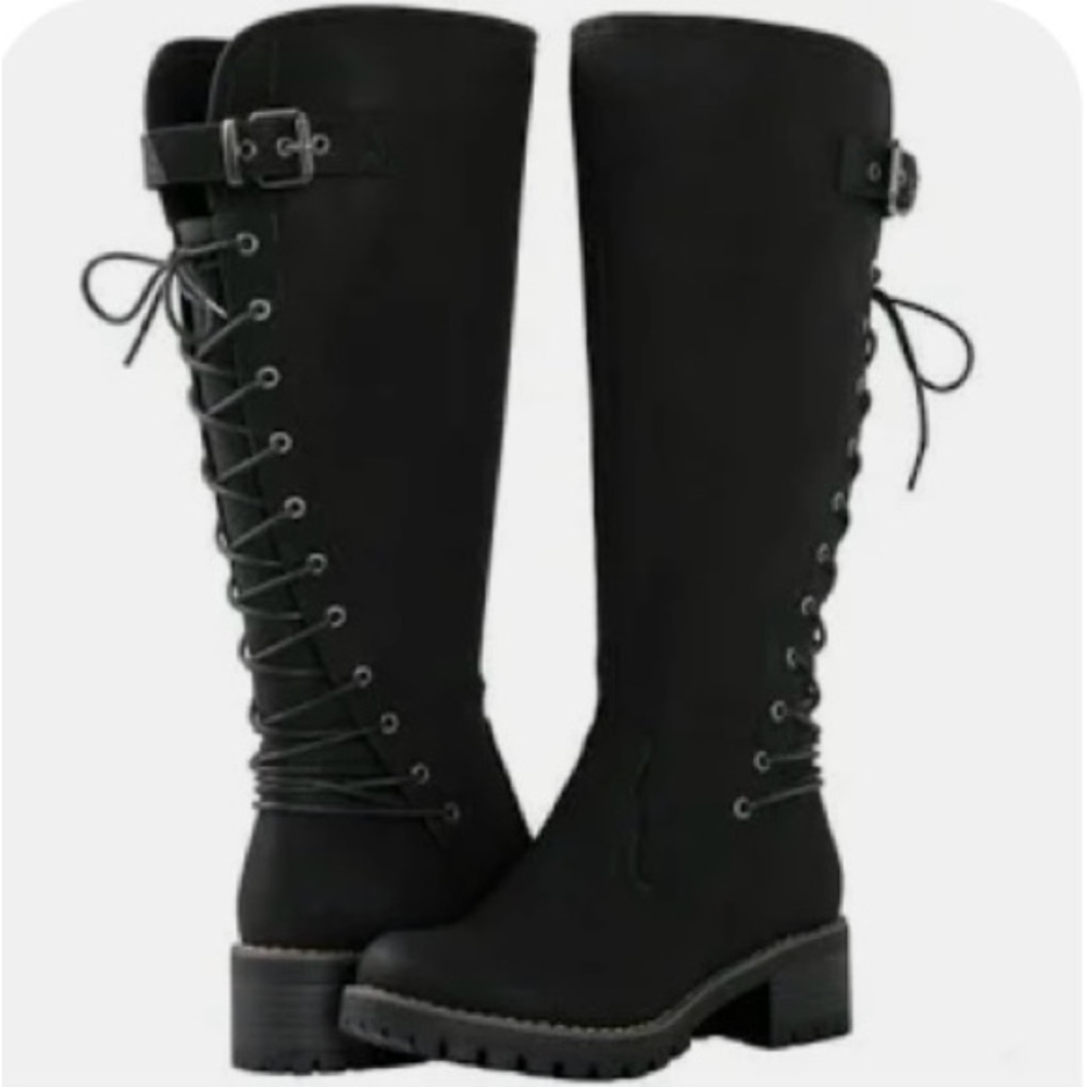 GLOBALWIN Back Lace Up Knee High Boots Women’s 9 Black